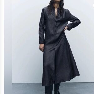 Zara Kyra Linen Blend Denim Shirt Dress(NWT)
